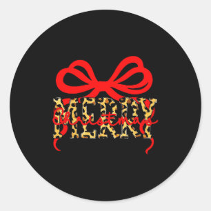 Leopard Merry Christmas Coquette Bow Xmas Holiday  Classic Round Sticker
