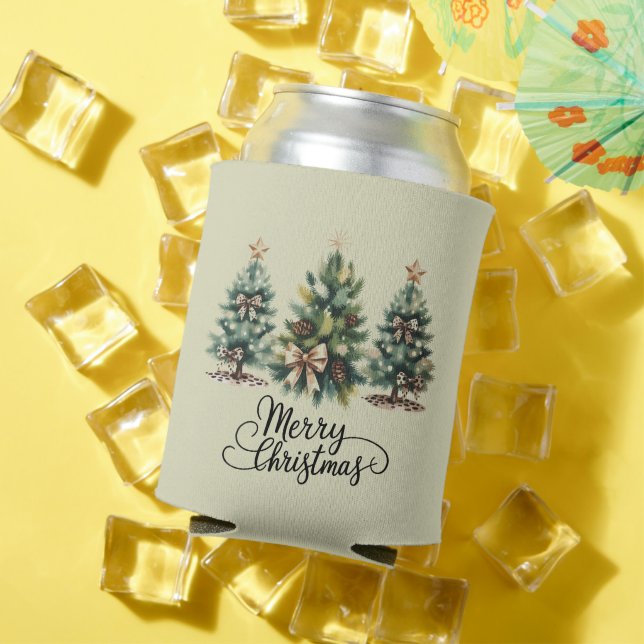 Leopard Merry Christmas Tree Coquette Bow Xmas Can Cooler (In Situ Summer)