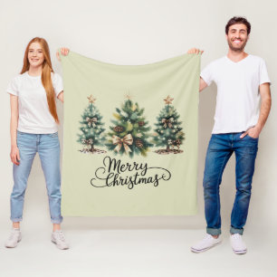 Leopard Merry Christmas Tree Coquette Bow Xmas Fleece Blanket