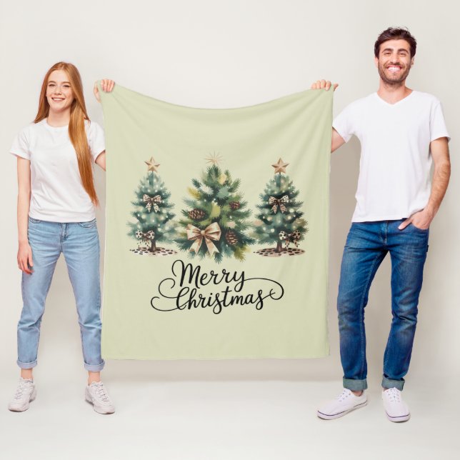 Leopard Merry Christmas Tree Coquette Bow Xmas Fleece Blanket (In Situ)