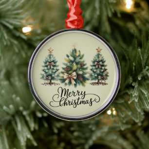 Leopard Merry Christmas Tree Coquette Bow Xmas Metal Ornament