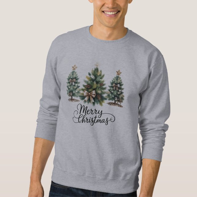 Leopard Merry Christmas Tree Coquette Bow Xmas Sweatshirt (Front)