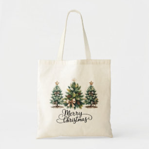 Leopard Merry Christmas Tree Coquette Bow Xmas Tote Bag