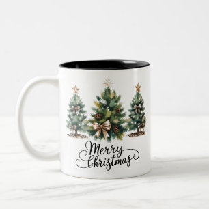 Leopard Merry Christmas Tree Coquette Bow Xmas Two-Tone Coffee Mug
