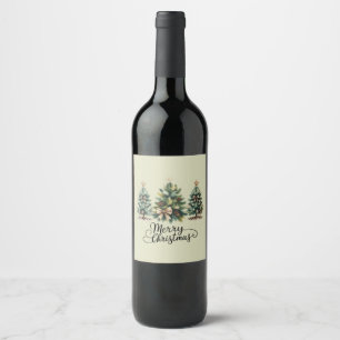 Leopard Merry Christmas Tree Coquette Bow Xmas Wine Label
