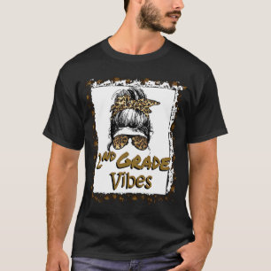 Leopard Messy Bun Bleached Girls 2nd Grade Back To T-Shirt