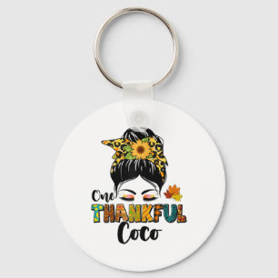 Leopard Messy Bun Fall Thanksgiving Day One Thankf Key Ring