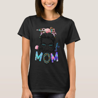 Leopard Messy Bun Mermaid Mum  Mum Mothers Day 202 T-Shirt