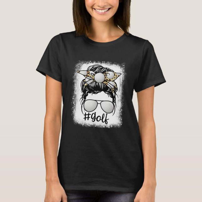 Leopard Messy Bun Mom Mother s Day Golf Mommy T-Shirt (Front)