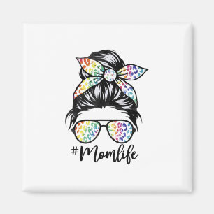 Leopard Messy Bun Momlife-Mum-Mothers day-Kids Magnet
