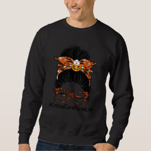 Leopard Messy Bun Nurse Halloween Critical Care Nu Sweatshirt