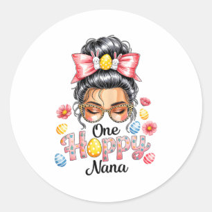 Leopard Messy Bun One Hoppy Nana Bunny Happy Easte Classic Round Sticker
