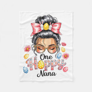 Leopard Messy Bun One Hoppy Nana Bunny Happy Easte Fleece Blanket