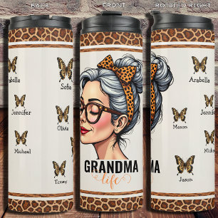 Leopard Messy Bun Personalised Grandma Thermal Tumbler