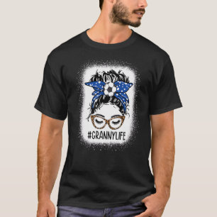 Leopard Messy Bun Soccer Granny Life Game Day Moth T-Shirt
