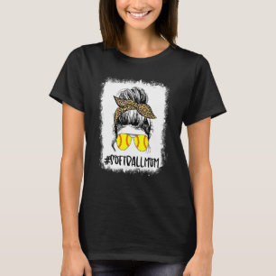 Leopard Messy Bun Softball Mom Life Game Day Blea T-Shirt