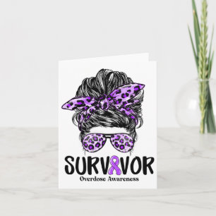 Leopard Messy Bun Women Survivor Overdose Awarenes Card