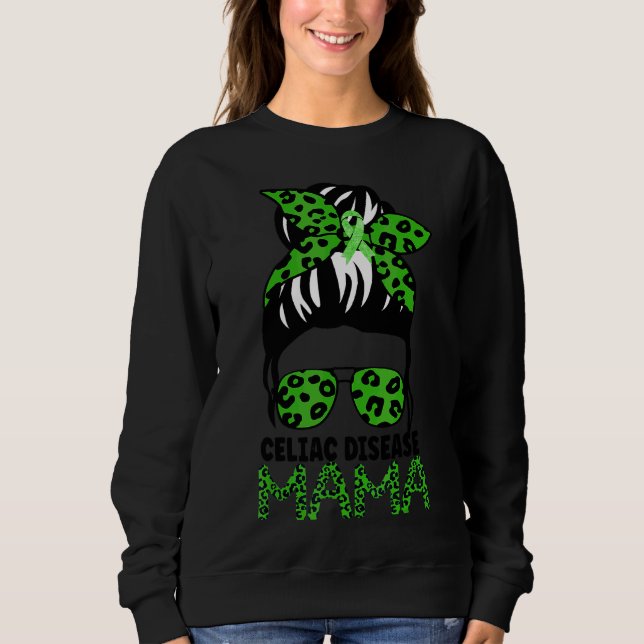 Leopard Messy Hair Bun Celiac Disease Awareness Ma Sweatshirt (Front)
