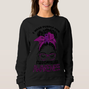Leopard Messy Hair Bun I Wear Purple Fibromyalgia Sweatshirt