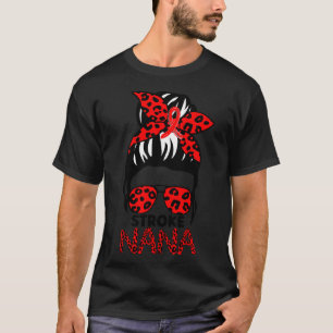 Leopard Messy Hair Bun Stroke Awareness Survivor N T-Shirt