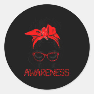 Leopard Messy Hair Bun Stroke Awareness Survivor W Classic Round Sticker