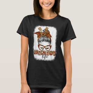 Leopard Mesy Bun Lunch Lady Blessed Lunch Lady Tha T-Shirt