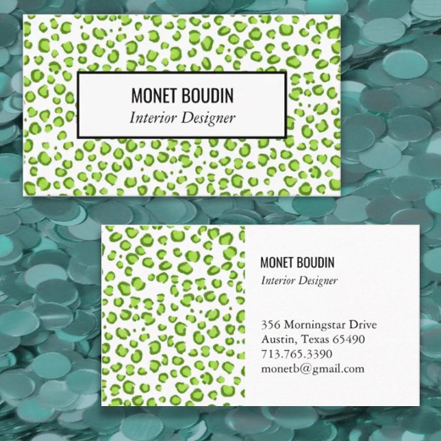 Leopard Modern Custom Green Animal Print Business Card (Creator Uploaded)