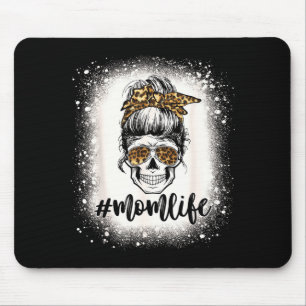 Leopard mom life cute messy bun girls skull mouse pad