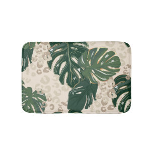 Leopard Monstera: Jungle Print Vintage. Bath Mat