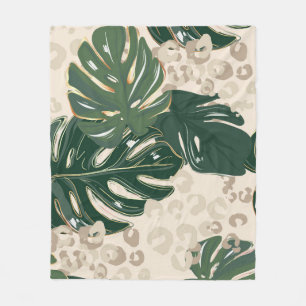 Leopard Monstera: Jungle Print Vintage. Fleece Blanket