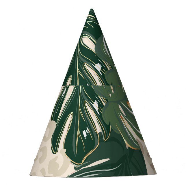 Leopard Monstera: Jungle Print Vintage. Party Hat (Front)