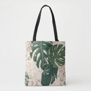 Leopard Monstera: Jungle Print Vintage. Tote Bag