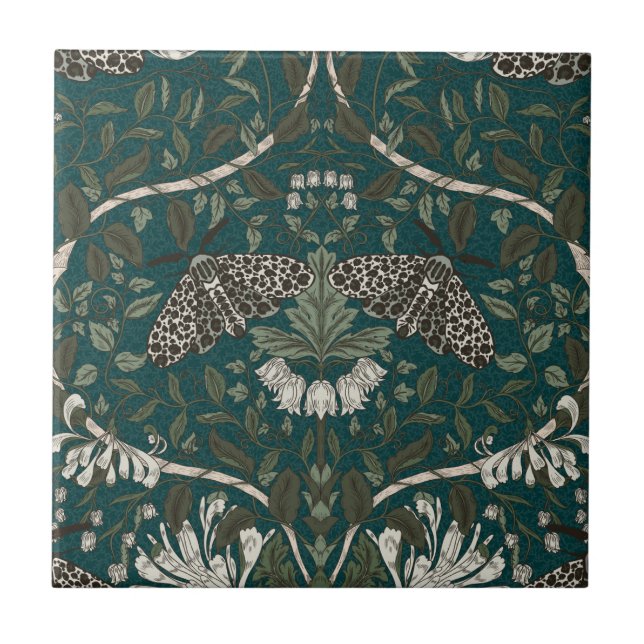 Leopard Moth and Honeysuckle Botanical Vintage  Ceramic Tile (Front)