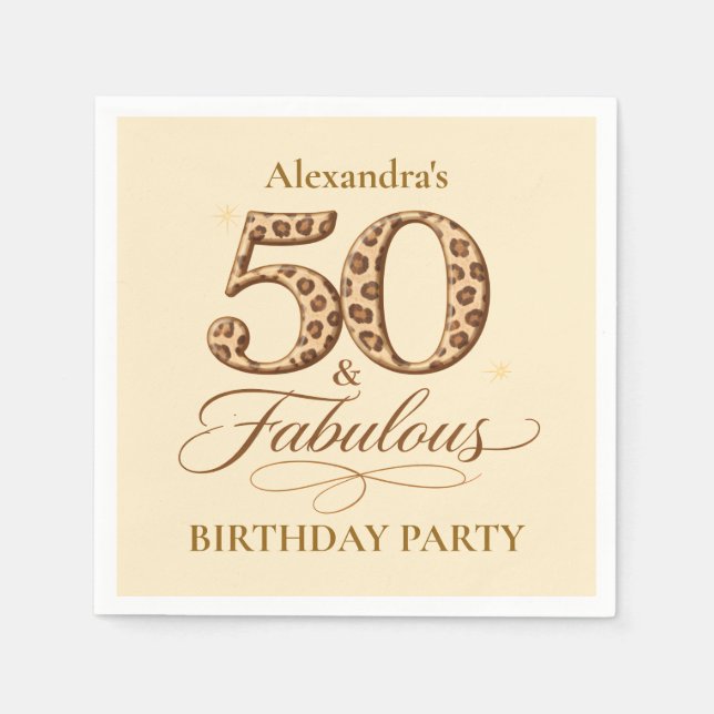 Leopard Neutral 50 & Fabulous Birthday Napkin (Front)