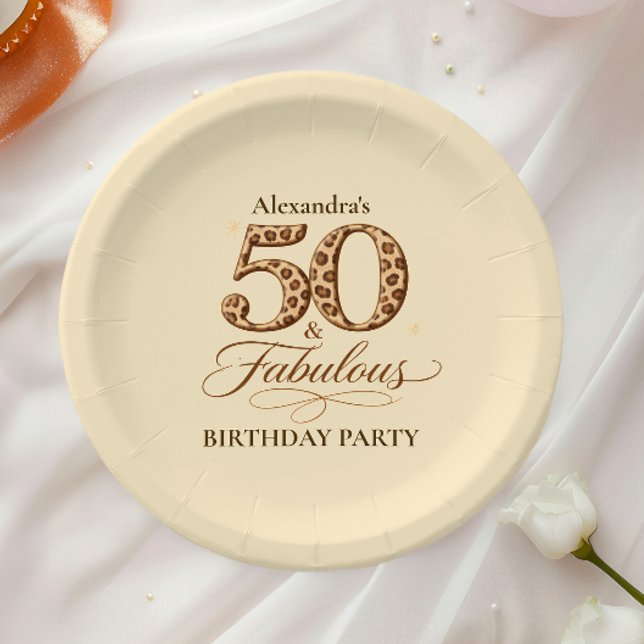 Leopard Neutral 50 & Fabulous Birthday Paper Plate (Creator Uploaded)