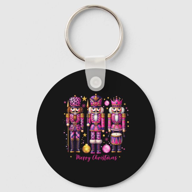 Leopard Nutcracker Pink Christmas 2024 Xmas Pajama Key Ring (Front)