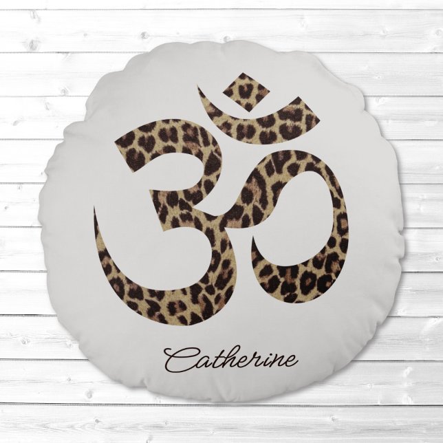 Leopard Om Symbol Meditation Yoga Round Pillow (Creator Uploaded)
