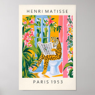 Leopard On A Toilet, Funny Bathroom Poster, Matiss Poster