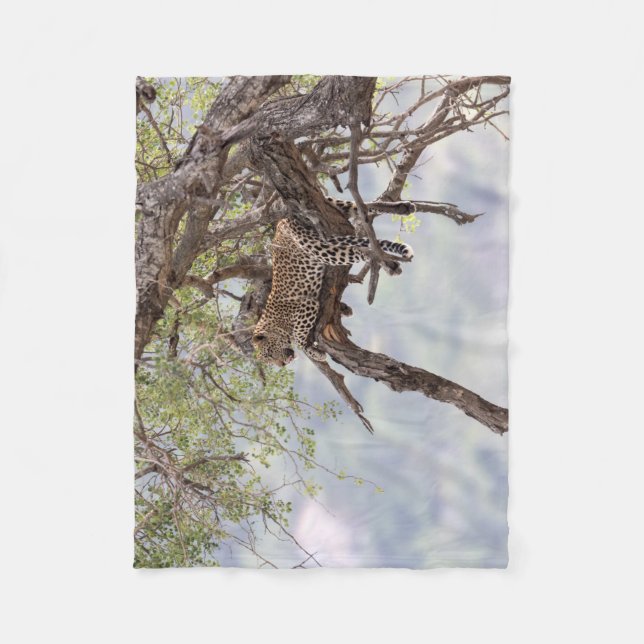 Leopard on a tree fleece blanket (Front)