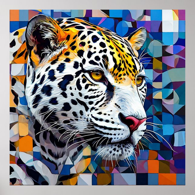 Leopard on blue background poster (Front)