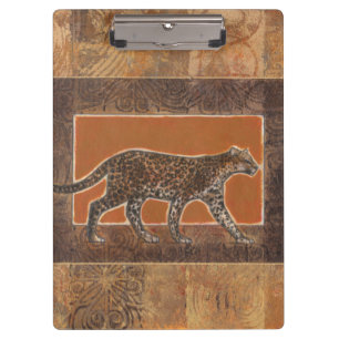 Leopard on Orange and Brown Background Clipboard