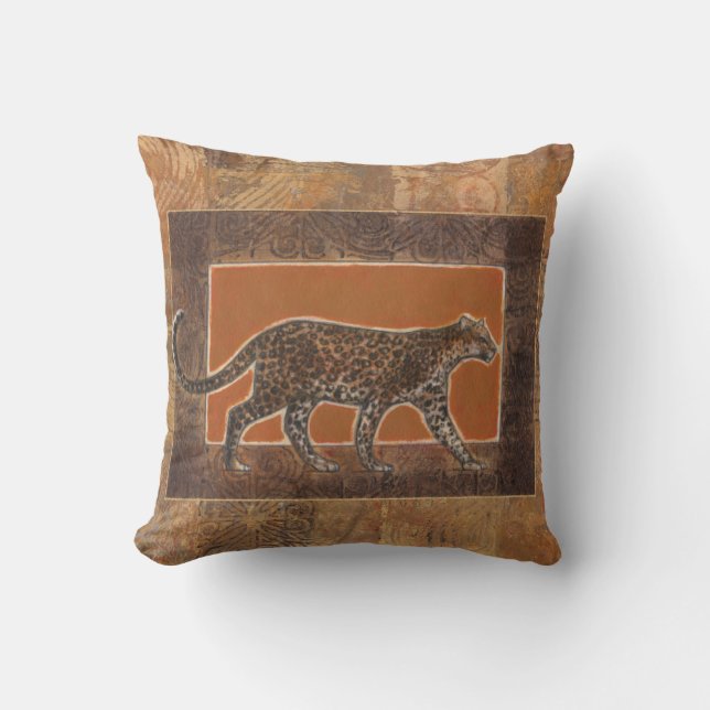 Leopard on Orange and Brown Background Cushion (Front)