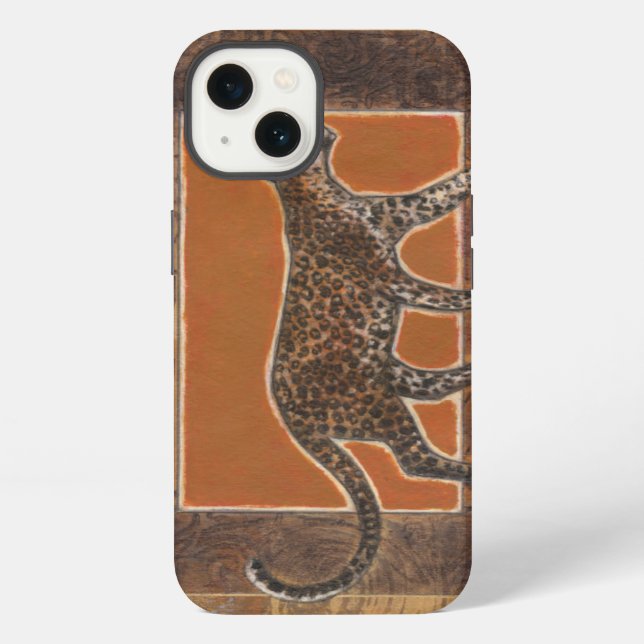 Leopard on Orange and Brown Background iPhone Case (Back)