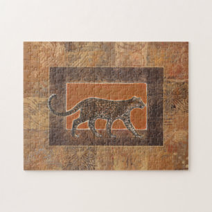 Leopard on Orange and Brown Background Jigsaw Puzzle