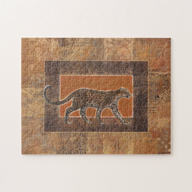 Leopard on Orange and Brown Background Jigsaw Puzzle (Horizontal)