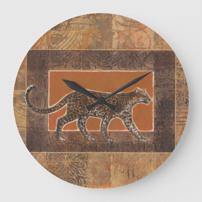 Leopard on Orange and Brown Background Large Clock (Front)