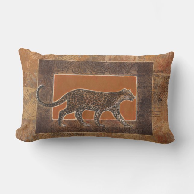 Leopard on Orange and Brown Background Lumbar Cushion (Front)