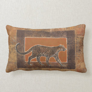 Leopard on Orange and Brown Background Lumbar Cushion