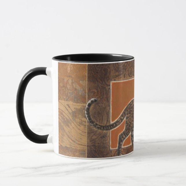 Leopard on Orange and Brown Background Mug (Left)