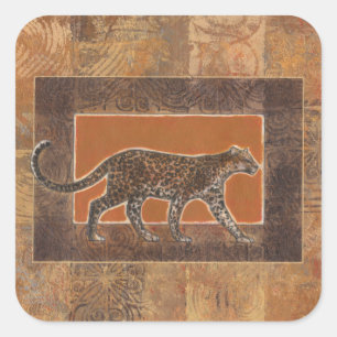 Leopard on Orange and Brown Background Square Sticker